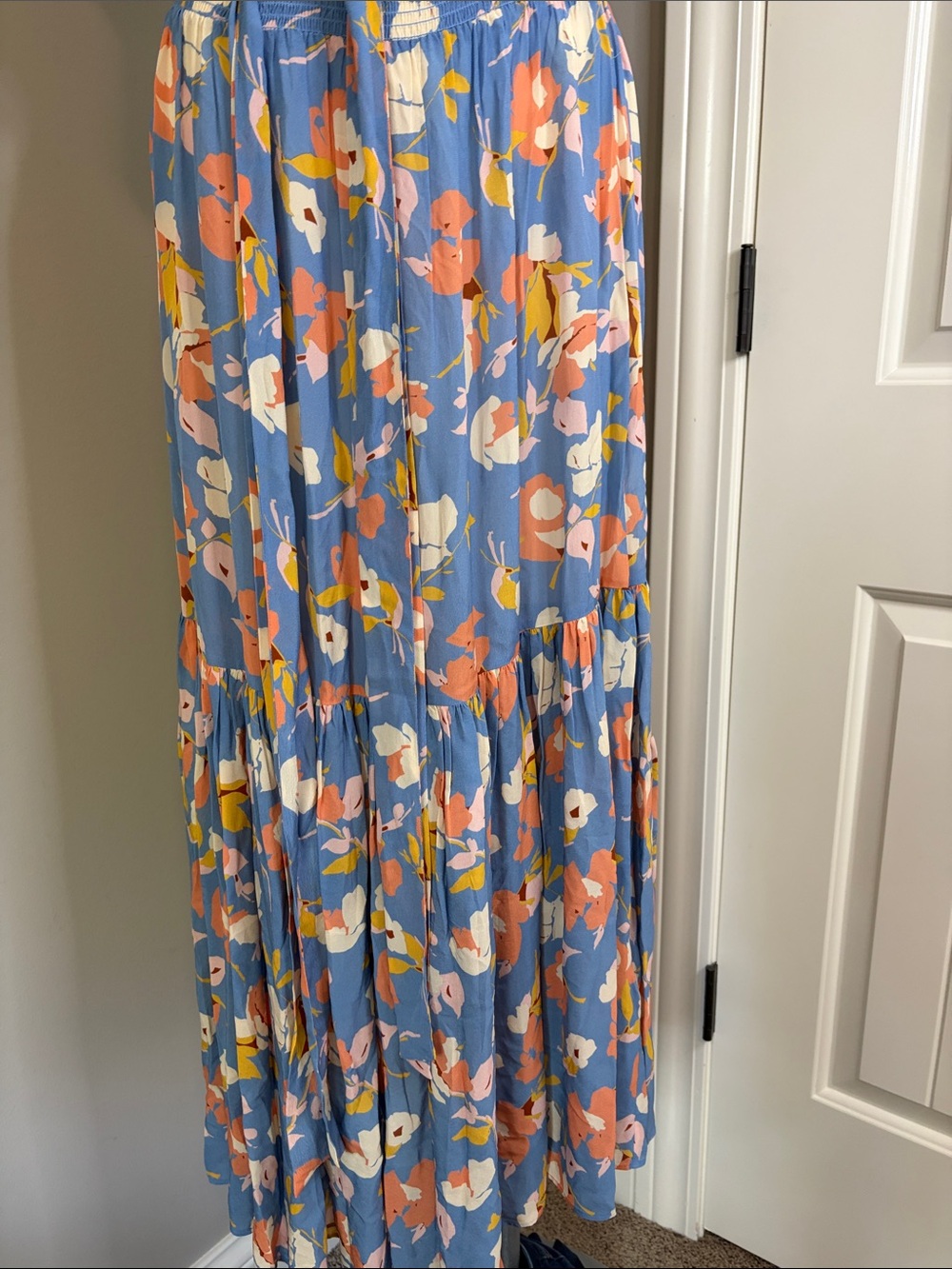 Shoshanna Peony Dress Slate Blue Multi Maxi Floral side shoulder tie belt Sz 10 - Picture 6 of 15